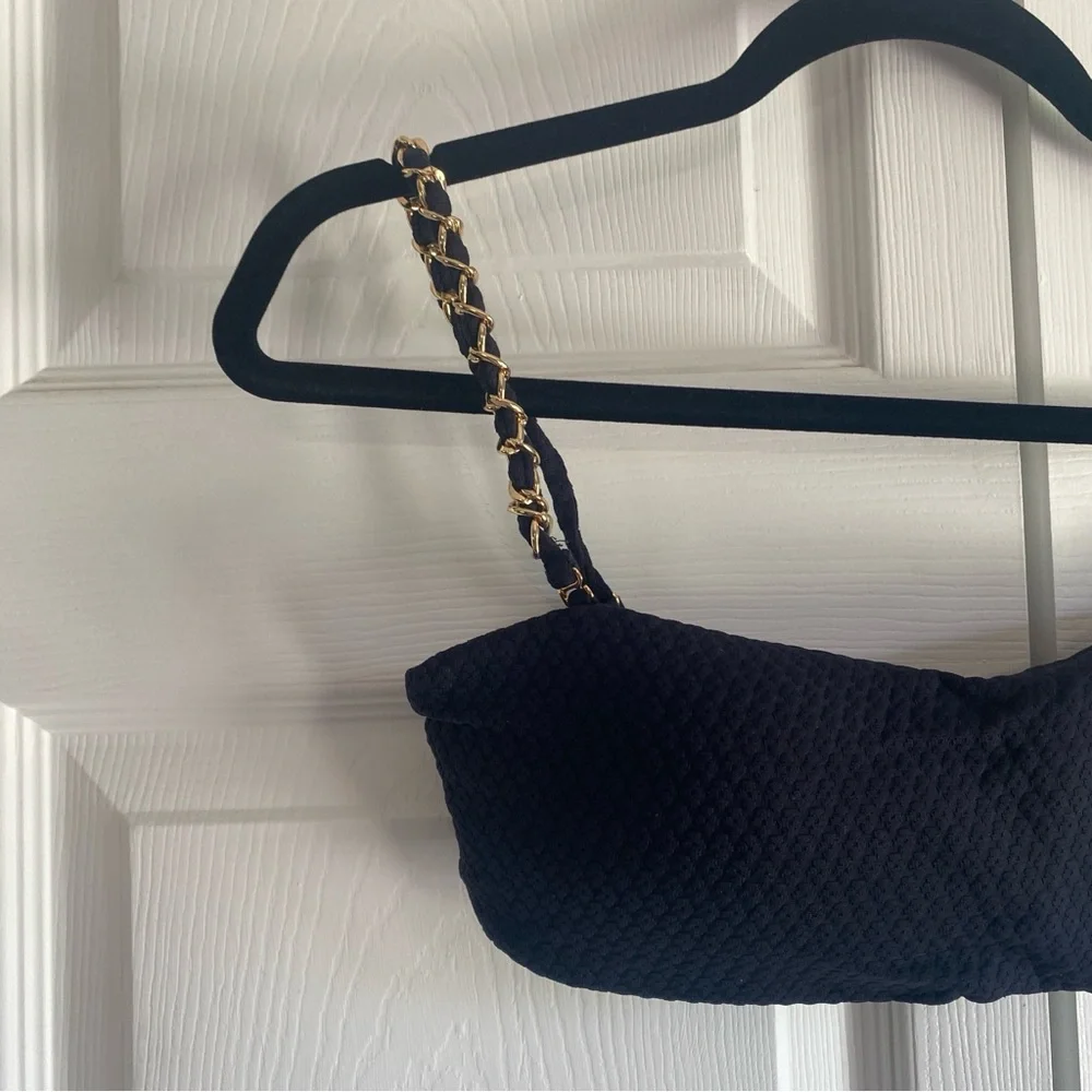 Aquamanile Lady's Slipper Orchid Bandeau Bikini Top‎ Chain BLACK medium